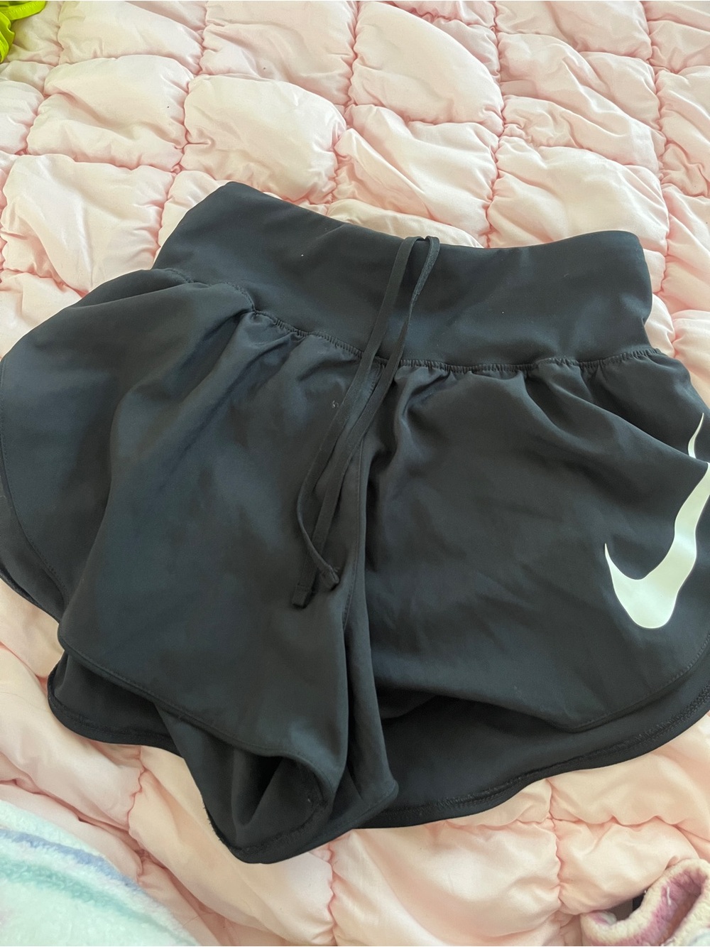Nike Women's Black Athletic Shorts with White Swoosh